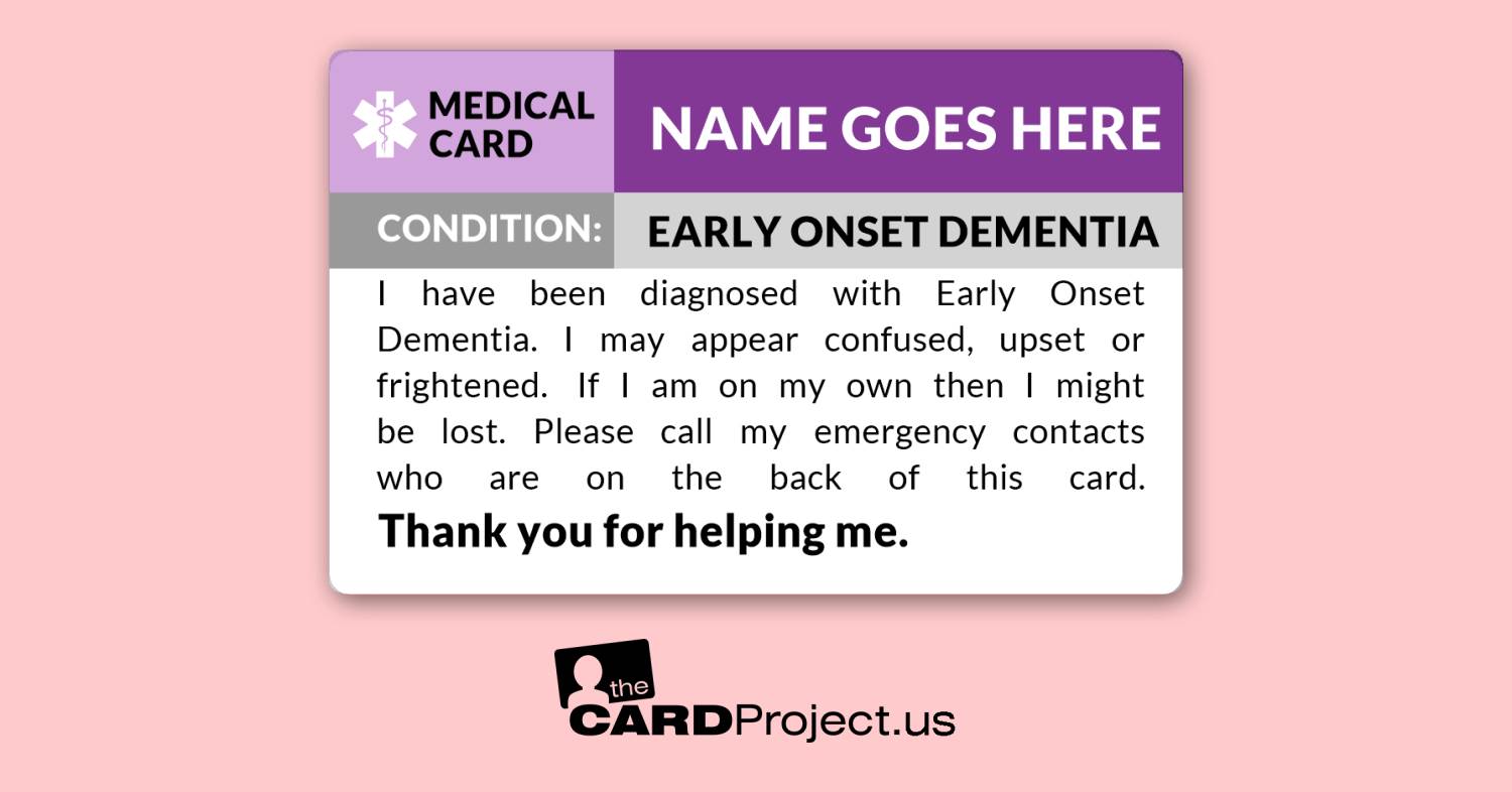 Early Onset Dementia Medical Card (FRONT)